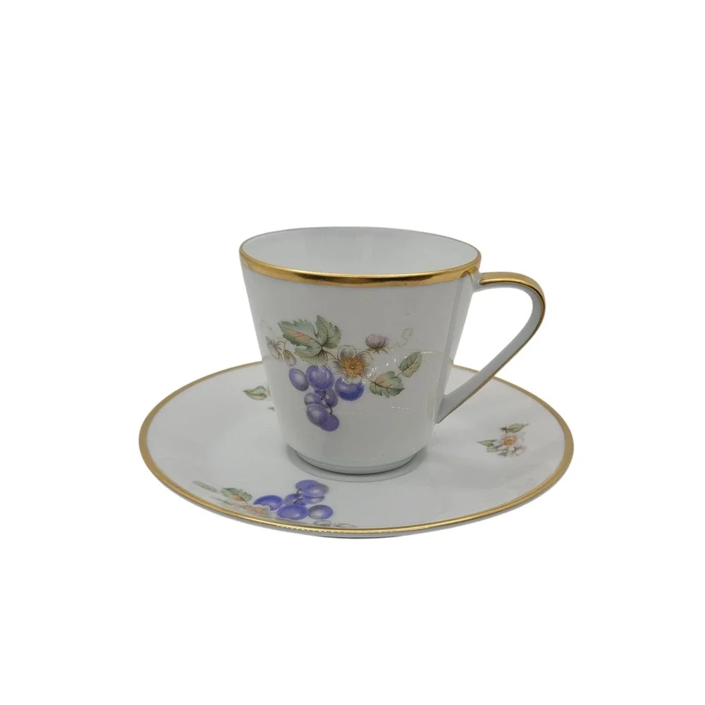 Hutschenreuther Noblesse Tea Cup Saucer Set Germany Grapes Gold Trim Porcelain